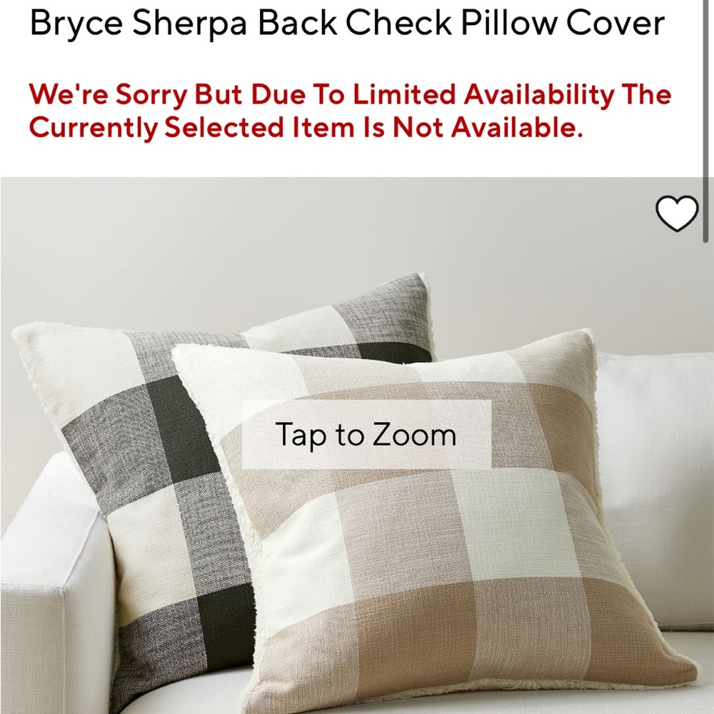 Pottery Barn Bryce Check Sherpa Pillow Cover
